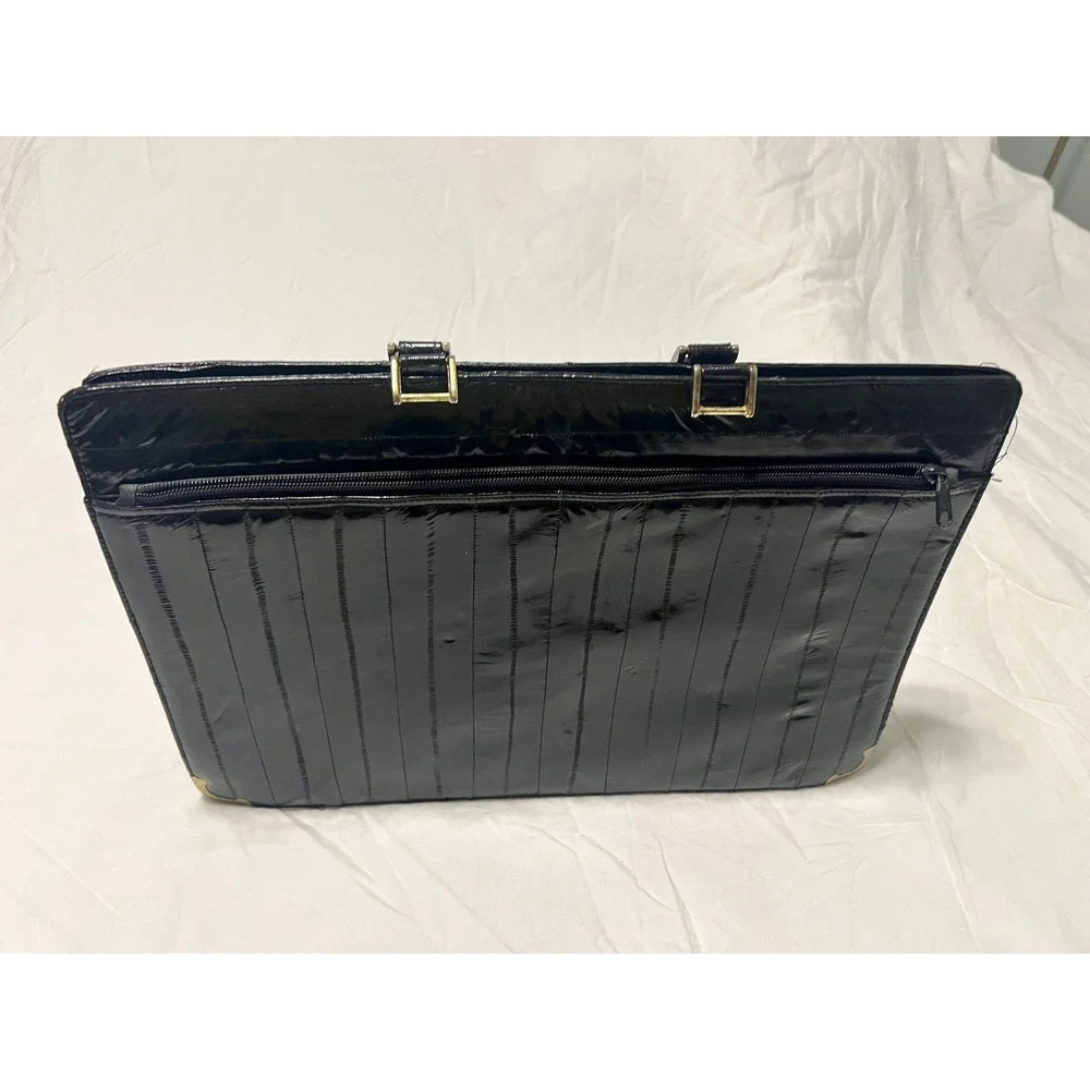 Vintage Genuine Eel Skin Briefcase Black Leather Attache Case Made in Korea